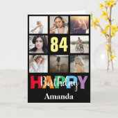 Carte 84e Joyeux Anniversaire Photo Collage Noir moderne (Fleur jaune)