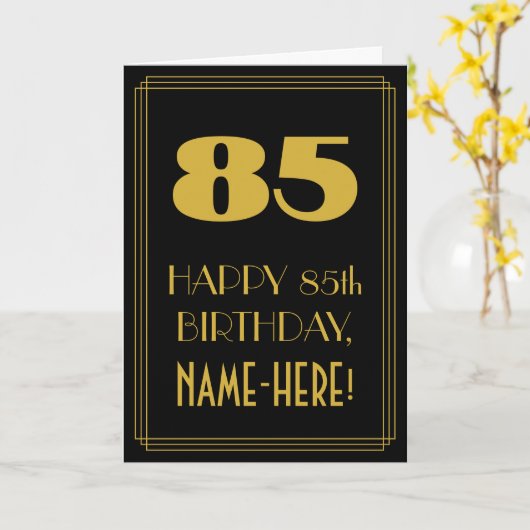 Carte 85e anniversaire - Art Déco Inspiré Look "85" & No (Fleur jaune)