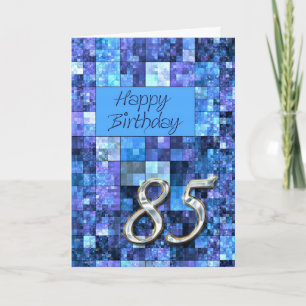 Carte 85e anniversaire avec carrés abstraits.