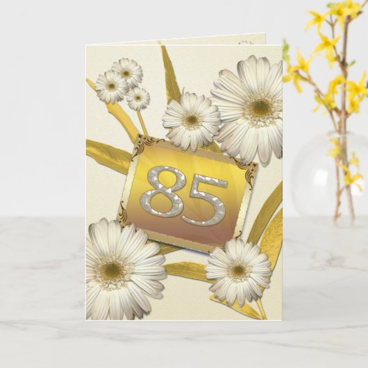 Carte 85e anniversaire avec marguerites. (Fleur jaune)