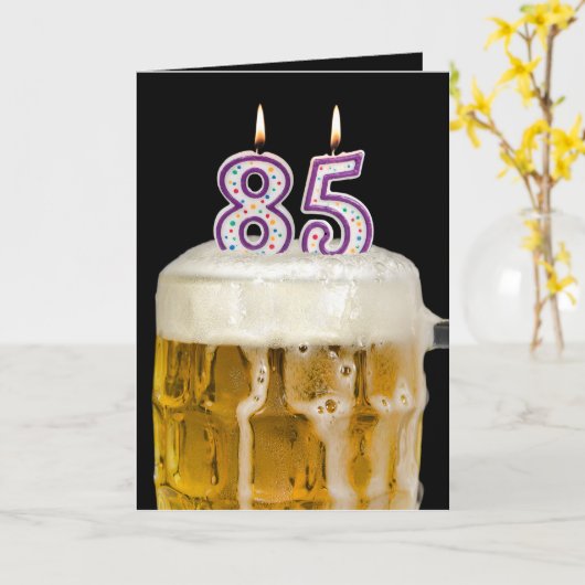 Carte 85e anniversaire Bière en noir (Fleur jaune)