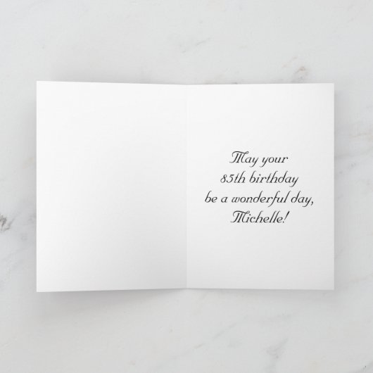 Carte 85e anniversaire : fantaisie, élégant script + Nom (Intérieur)