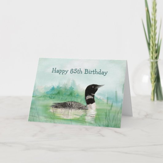 Carte 85e anniversaire Humour aquarelle Loon Bird Nature (Devant)