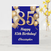 Carte 85e anniversaire Marine Bleu et Ballons d'or Confe (Fleur jaune)