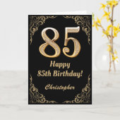 Carte 85e anniversaire Parties scintillant noir et or (Fleur jaune)