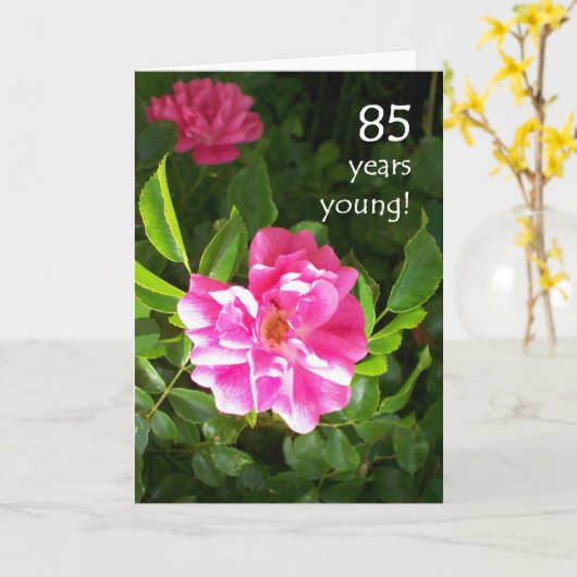 Carte 85e anniversaire - Roses roses roses (Fleur jaune)