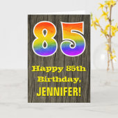 Carte 85e anniversaire : Rustic Faux Wood Look, Arc-en-c (Fleur jaune)