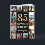 Carte 85e Joyeux Anniversaire noir et or Collage photo<br><div class="desc">85th Happy Birthday Black and Gold Photo Collage Birthday Card. Pour plus de personnalisation,  cliquez sur le bouton "Customiser" et utilisez notre outil de conception pour modifier ce modèle.</div>