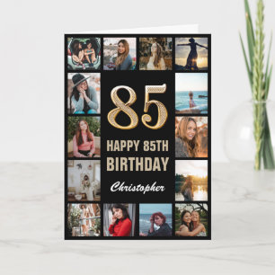 Carte 85e Joyeux Anniversaire noir et or Collage photo