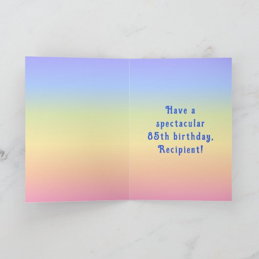 Carte 85th Birthday — Fun Cake & Candles, w/ Custom Name (Intérieur)