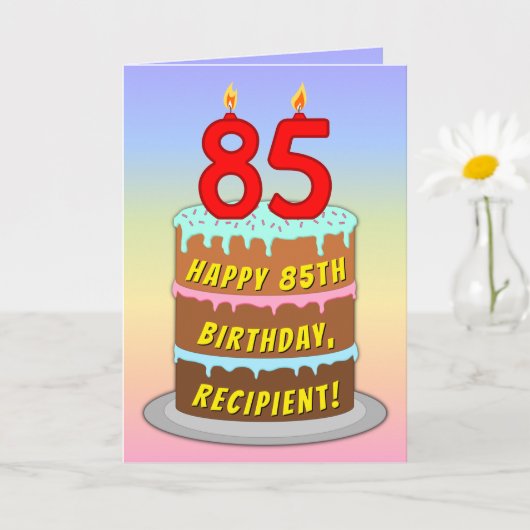 Carte 85th Birthday — Fun Cake & Candles, w/ Custom Name (Petite plante)