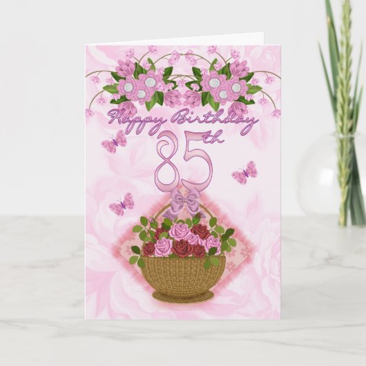 Carte 85th Madame d'anniversaire, roses et fleurs (Devant)