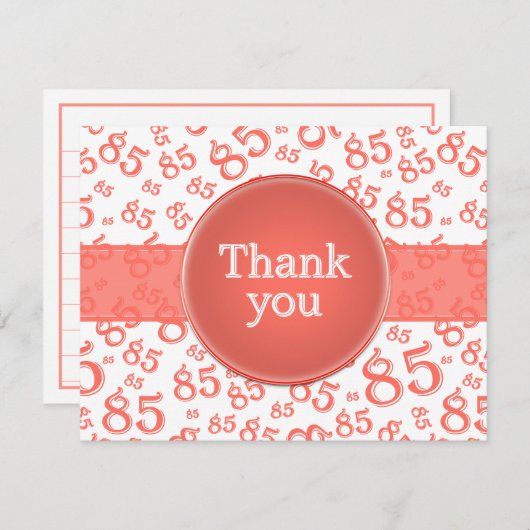 Carte 85th Thank You: Coral/White Number Pattern (Devant / Derrière)