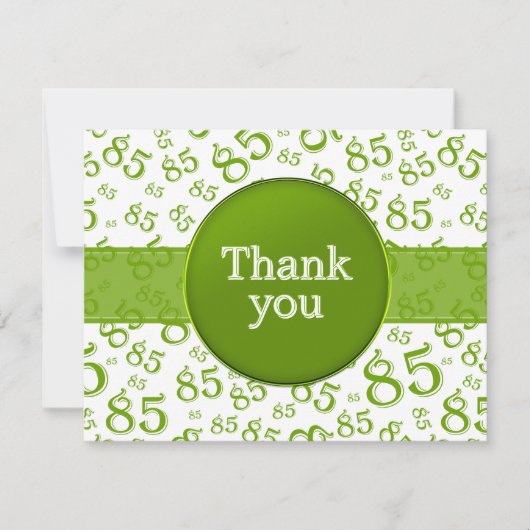 Carte 85th Thank You: Green/White Number Pattern (Devant)