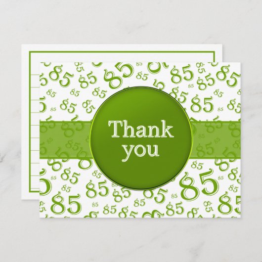 Carte 85th Thank You: Green/White Number Pattern (Devant / Derrière)