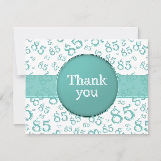 Carte 85th Thank You: Teal/White Number Pattern (Devant)
