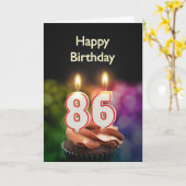 Carte 86e anniversaire avec gâteau et bougies (Fleur jaune)