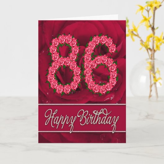 Carte 86e anniversaire avec roses et feuilles (Fleur jaune)