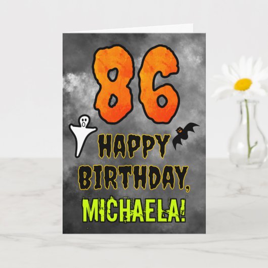 Carte 86e anniversaire : Eerie Halloween Thème + Nom per (Petite plante)