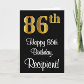 Carte 86e anniversaire ~ Elégant Luxueux Faux Gold Look  (Devant)