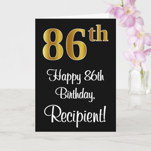 Carte 86e anniversaire ~ Elégant Luxueux Faux Gold Look  (Orchidée)