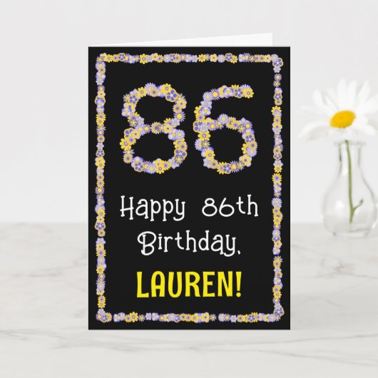 Carte 86e anniversaire : Floral Flowers Numéro, Nom pers (Petite plante)