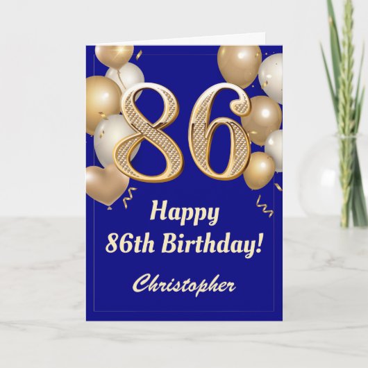 Carte 86e anniversaire Marine Bleu et Ballons d'or Confe (Devant)
