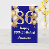 Carte 86e anniversaire Marine Bleu et Ballons d'or Confe (Fleur jaune)