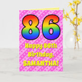 Carte 86e anniversaire : Pink Stripes & Hearts, Arc en c (Fleur jaune)