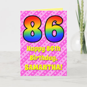 Carte 86e anniversaire : Pink Stripes & Hearts, Arc en c