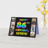 Carte 86e anniversaire : Rainbow Text, Custom Photos & N (Fleur jaune)