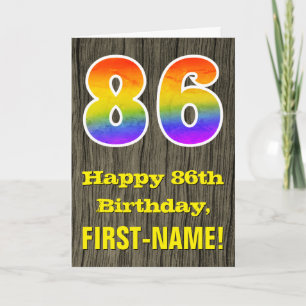 Carte 86e anniversaire : Rustic Faux Wood Look, Arc-en-c