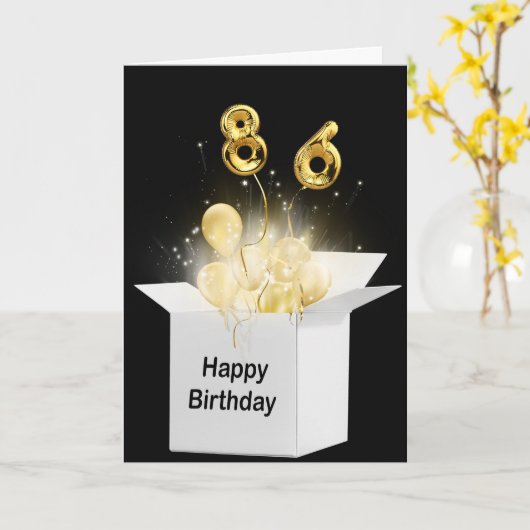 Carte 86e Ballons d'anniversaire en boîte blanche (Fleur jaune)