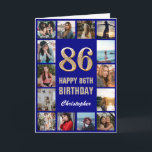 Carte 86e Joyeux Anniversaire Marine Bleu & Gold Photo C<br><div class="desc">86e Joyeux Anniversaire Marine Blue and Gold Photo Collage Carte d'anniversaire. Pour plus de personnalisation,  cliquez sur le bouton "Customiser" et utilisez notre outil de conception pour modifier ce modèle.</div>