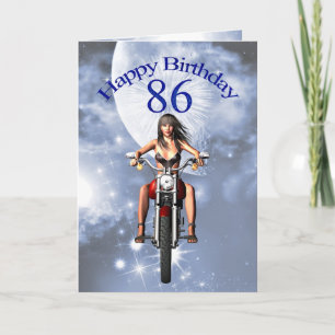 Carte 86ème anniversaire avec une fille de motards