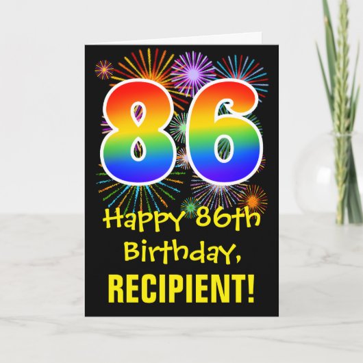 Carte 86ème anniversaire : Fun Fireworks Motif + Rainbow (Devant)