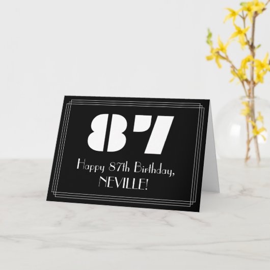 Carte 87e anniversaire : Art Déco Inspiré Look "87" & No (Fleur jaune)