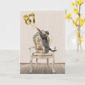 Carte 87e anniversaire Ballons et Tabby Cat (Fleur jaune)