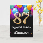 Carte 87e anniversaire Ballons noirs et dorés (Fleur jaune)