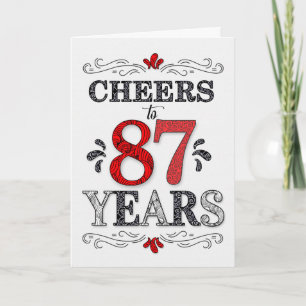 Carte 87e anniversaire Cheers en Motif noir blanc rouge