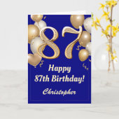 Carte 87e anniversaire Marine Bleu et Ballons d'or Confe (Fleur jaune)