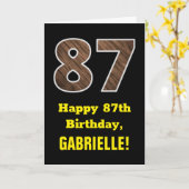 Carte 87e anniversaire : Nom, Motif Faux Wood Grain "87" (Fleur jaune)