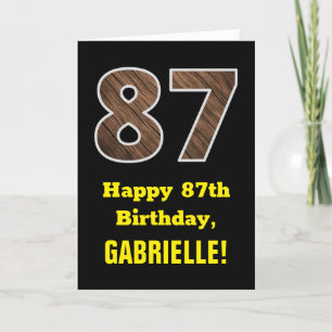 Carte 87e anniversaire : Nom, Motif Faux Wood Grain "87"
