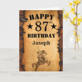 Carte 87e anniversaire Pays rustique Western Cowboy Hors (Fleur jaune)
