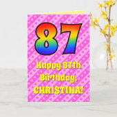 Carte 87e anniversaire : Pink Stripes & Hearts, Arc en c (Fleur jaune)
