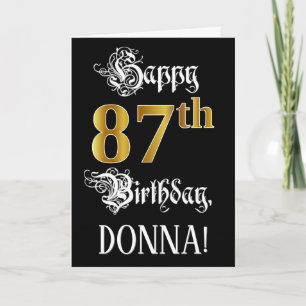 Carte 87e anniversaire — Script fantaisie; look or Faux;