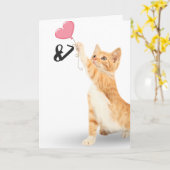 Carte 87e anniversaire tabby chat avec ballon cardiaque (Fleur jaune)