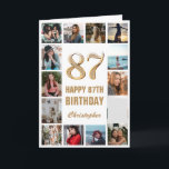 Carte 87e Joyeux Anniversaire Collage photo d'or et de b<br><div class="desc">87th Happy Birthday Gold and White Photo Collage Birthday Card. Pour plus de personnalisation,  cliquez sur le bouton "Customiser" et utilisez notre outil de conception pour modifier ce modèle.</div>