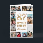 Carte 87e Joyeux Anniversaire Collage photo d'or et de b<br><div class="desc">87th Happy Birthday Gold and White Photo Collage Birthday Card. Pour plus de personnalisation,  cliquez sur le bouton "Customiser" et utilisez notre outil de conception pour modifier ce modèle.</div>