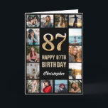 Carte 87e Joyeux anniversaire noir et or Collage photo<br><div class="desc">87th Happy Birthday Black and Gold Photo Collage Birthday Card. Pour plus de personnalisation,  cliquez sur le bouton "Customiser" et utilisez notre outil de conception pour modifier ce modèle.</div>